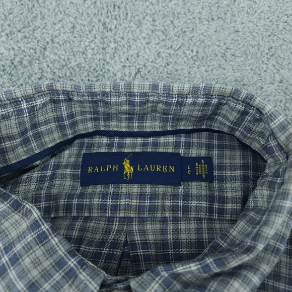 Polo Ralph Lauren Button Down Shirt Mens Large Gray Plaid Long Sleeve - Picture 3 of 11